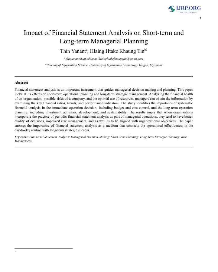 Impact of Financial Statement Analysis on Short-term and  Long-term Managerial Planning 